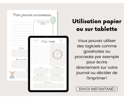 Livre de Bébé | Journal de Bébé - Première Année | Produit Digital à Imprimer