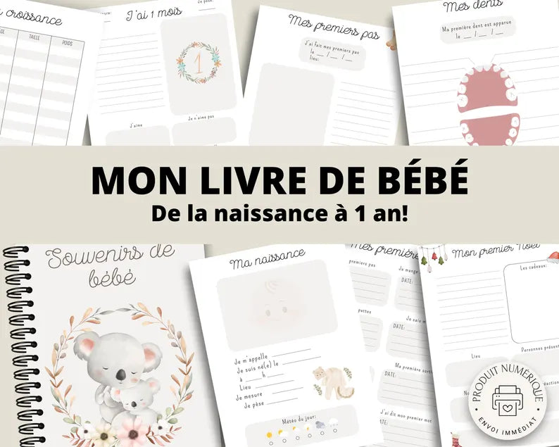 Livre de Bébé | Journal de Bébé - Première Année | Produit Digital à Imprimer