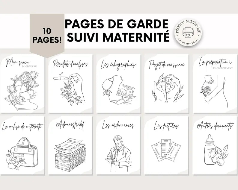 Pages de garde pour suivi à la maternité | PDF Imprimable en français