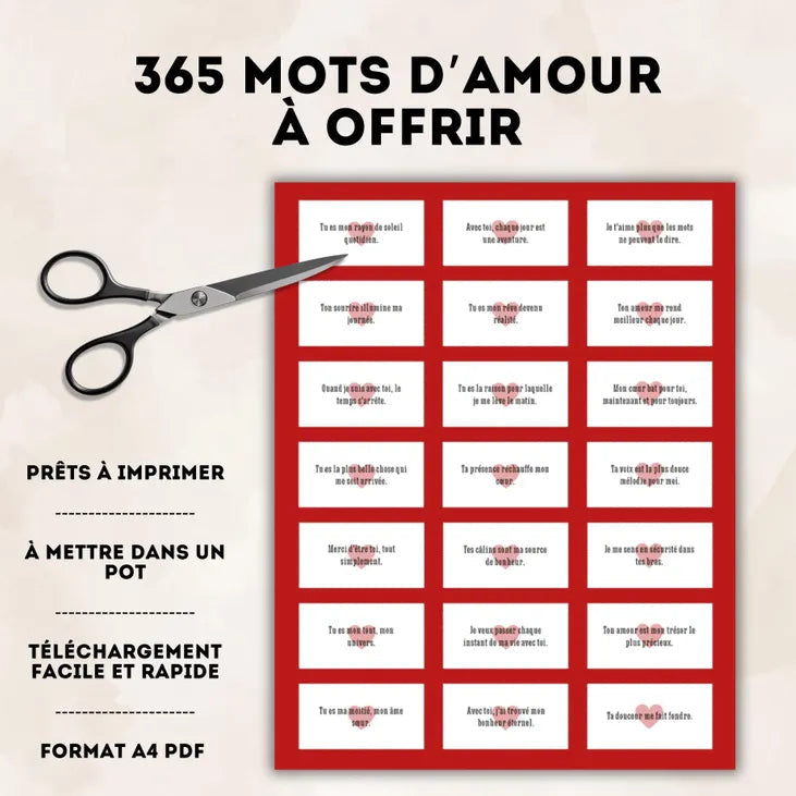 365 Mots d'Amour à Offrir | PDF à Imprimer | Version Française