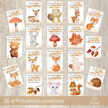 36 Affirmations Positives pour Enfants | Cartes d'Encouragements Imprimables | Téléchargement Instantané JPG et PDF