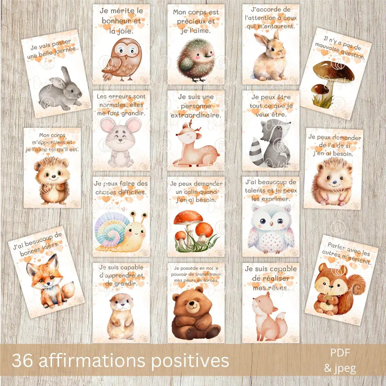 36 Affirmations Positives pour Enfants | Cartes d'Encouragements Imprimables | Téléchargement Instantané JPG et PDF