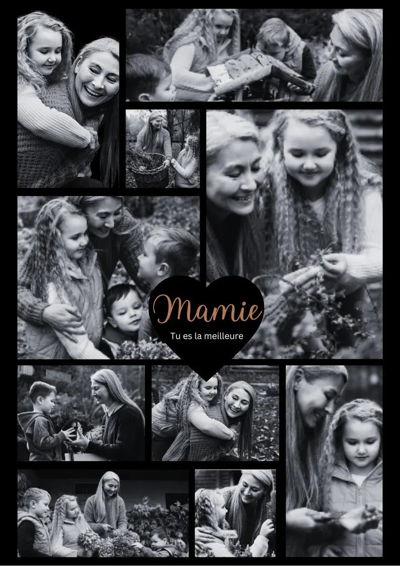 Affiche Mamie Personnalisée avec Photos et Cœur Personnalisable 💖✨