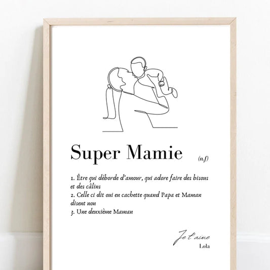 Affiche "Super Mamie" - Illustration minimaliste & définition mamie