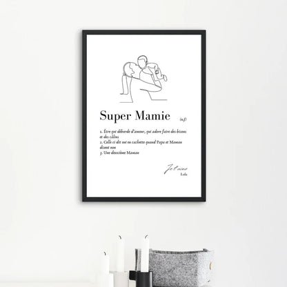 Affiche "Super Mamie" - Illustration minimaliste & définition mamie