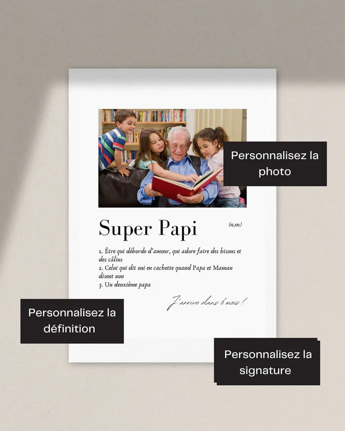 Affiche Papi - Le Cadre Photo à définition personnalisée "Super Papi"