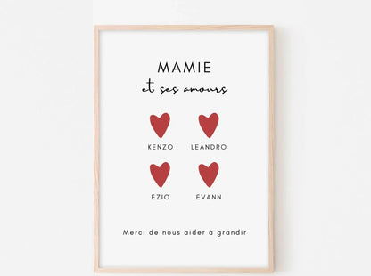 Affiche Mamie et ses amours - Cadeau personnalisé pour une grand-mère jusqu'à 12 petits-enfants 💖