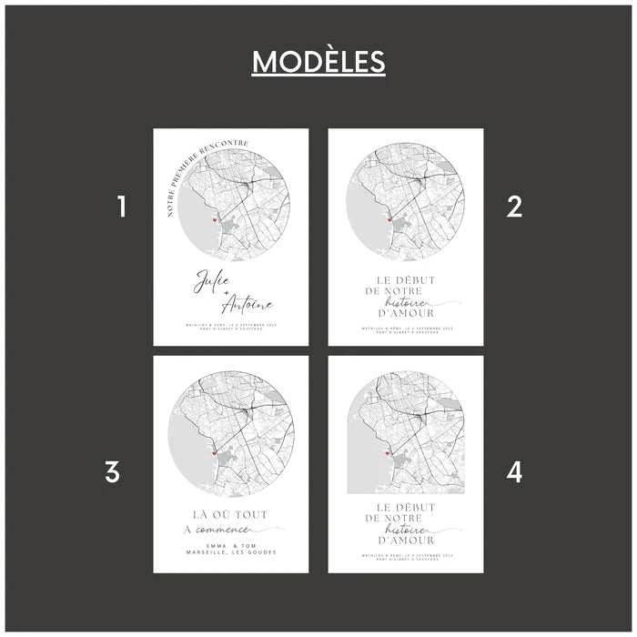 Affiche personnalisée couple - Carte Rencontre "Le Début de Notre Histoire D'Amour"