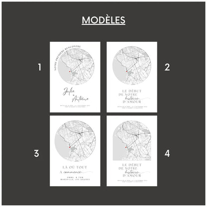 Affiche personnalisée couple - Carte Rencontre "Le Début de Notre Histoire D'Amour"