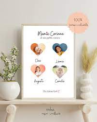 Affiche MAMIE Personnalisée avec Petits Cœurs et Photos 💖