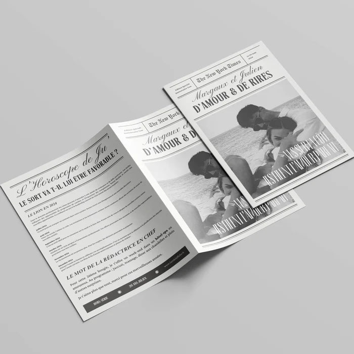 Journal personnalisé Couple | Magazine personnalisé couple, 4 pages | Modèle Canva à personnaliser