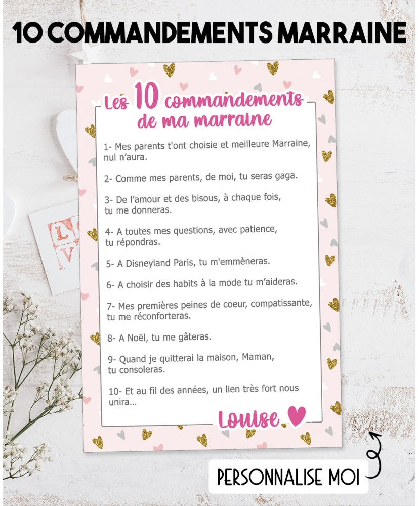 Affiche Numérique Personnalisée "Les 10 Commandements de la Marraine"