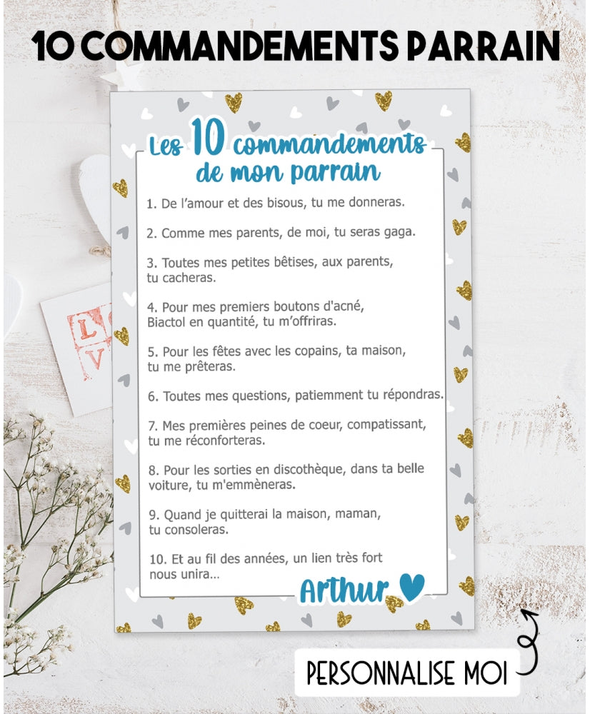 Affiche Numérique Personnalisée "Les 10 Commandements du Parrain"