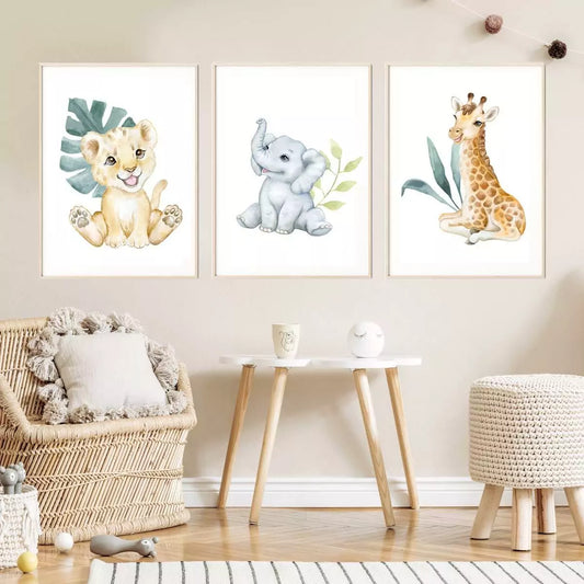 Lot de 3 Affiches Bébé Animaux Safari Big Five