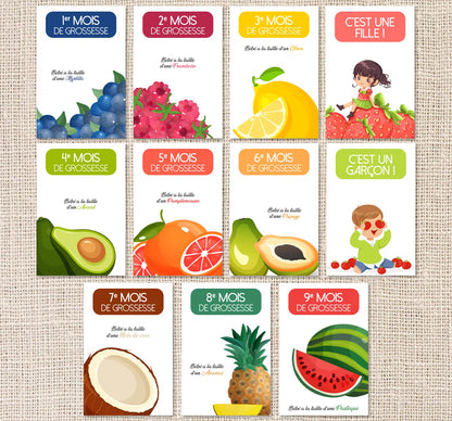 Cartes Étapes Grossesse Fruits