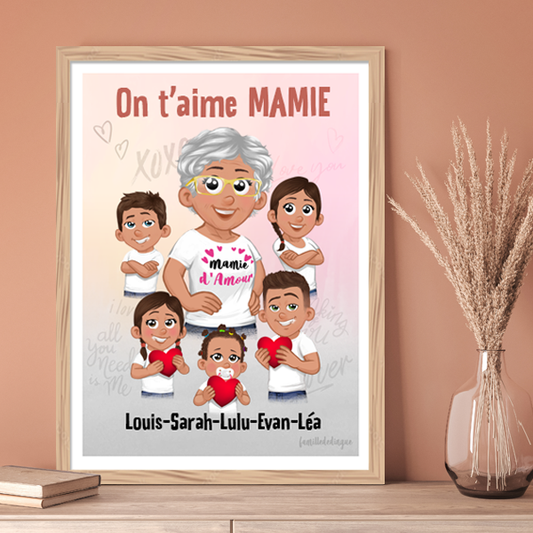 Affiche Personnalisée "On t'aime Mamie" - Un Cadeau Unique pour Mamie 💖