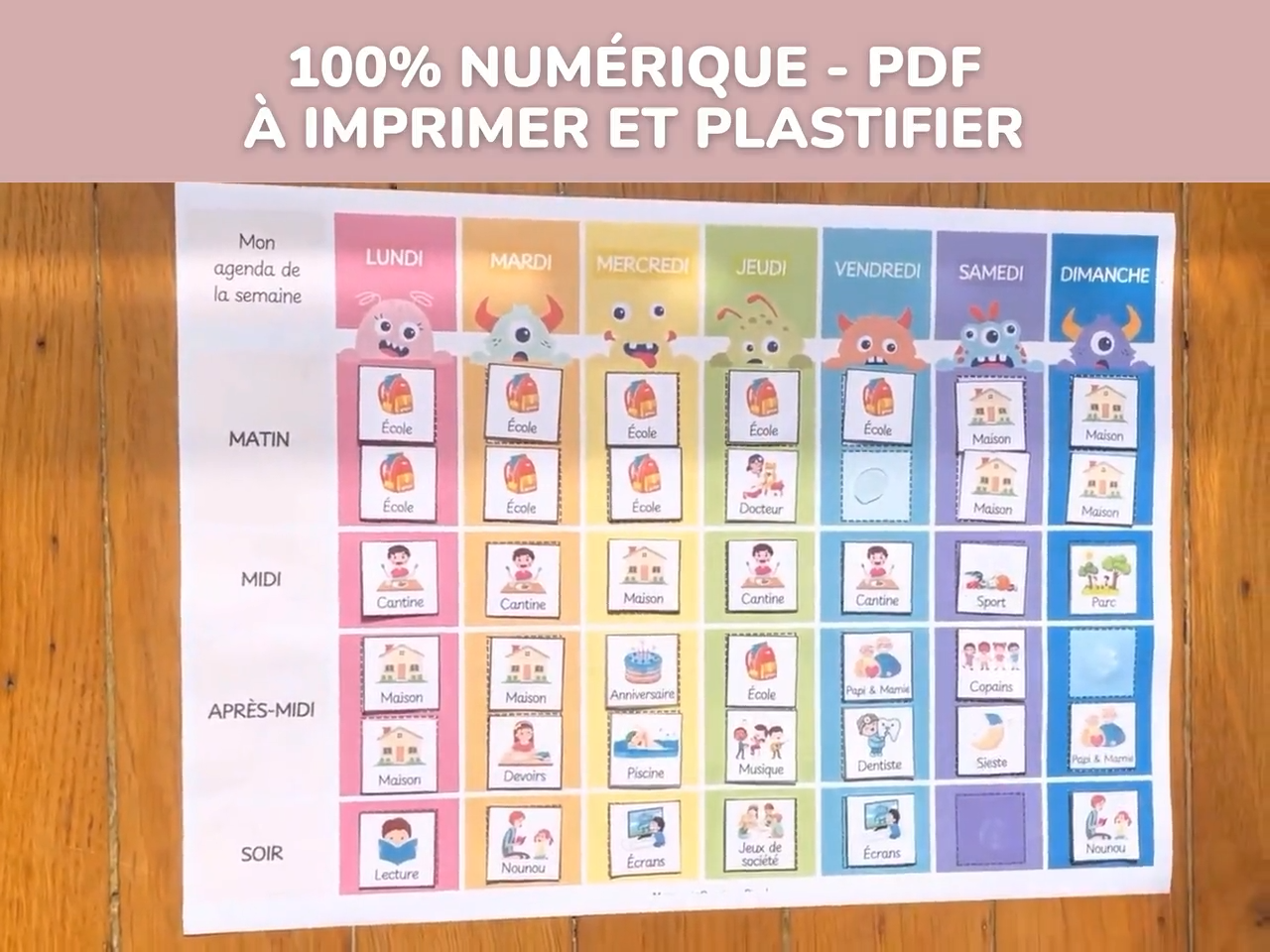 Semainier Enfant 100% Numérique - Affiche A3/A4 & 24 Thèmes d'Étiquettes